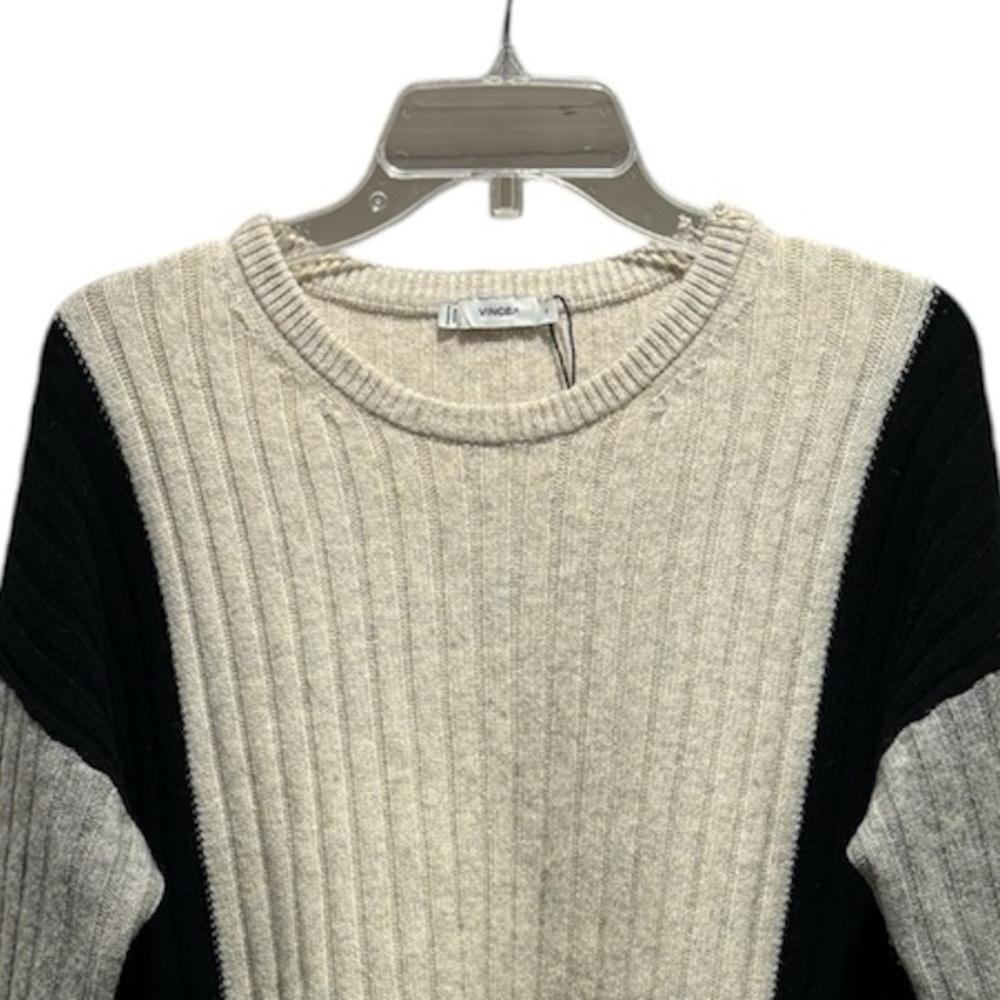 Vintage Vince Colorblock Intarsia Crew Sweater Heather Black Steel Wool Cashmere - Picture 10 of 12